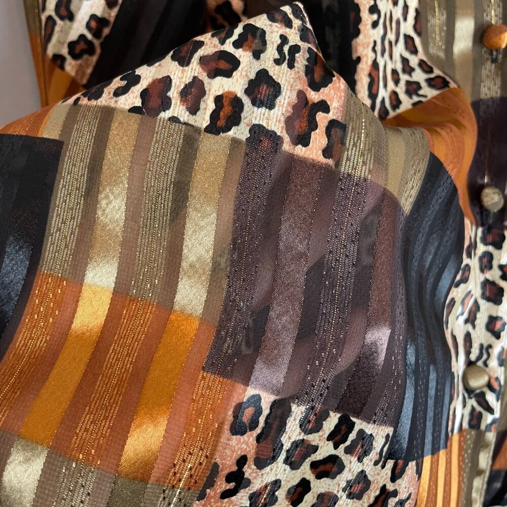 Vintage NWT Nordstrom Deadstock Top Animal Print Women Semi-Sheer Leopard Blouse - Picture 11 of 12